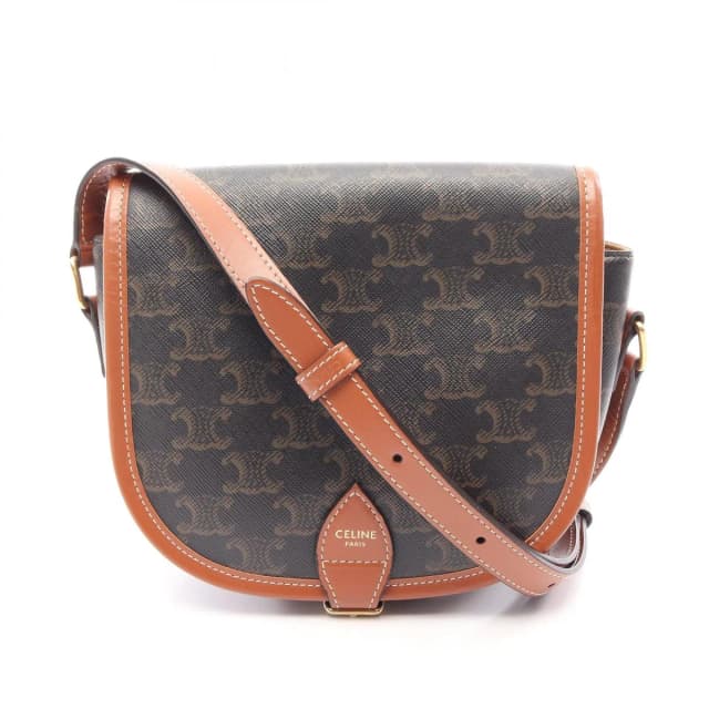 Celine Shoulder Bag Folco Triomphe Brown Black Canvas Leather in Black Canvas from The Reluxe, photo 1 of 1