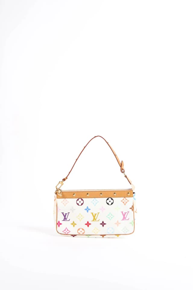 Louis Vuitton x Takashi Murakami White Multicolour Pochette Accessoires in White Suede from Break Archive, photo 1 of 1