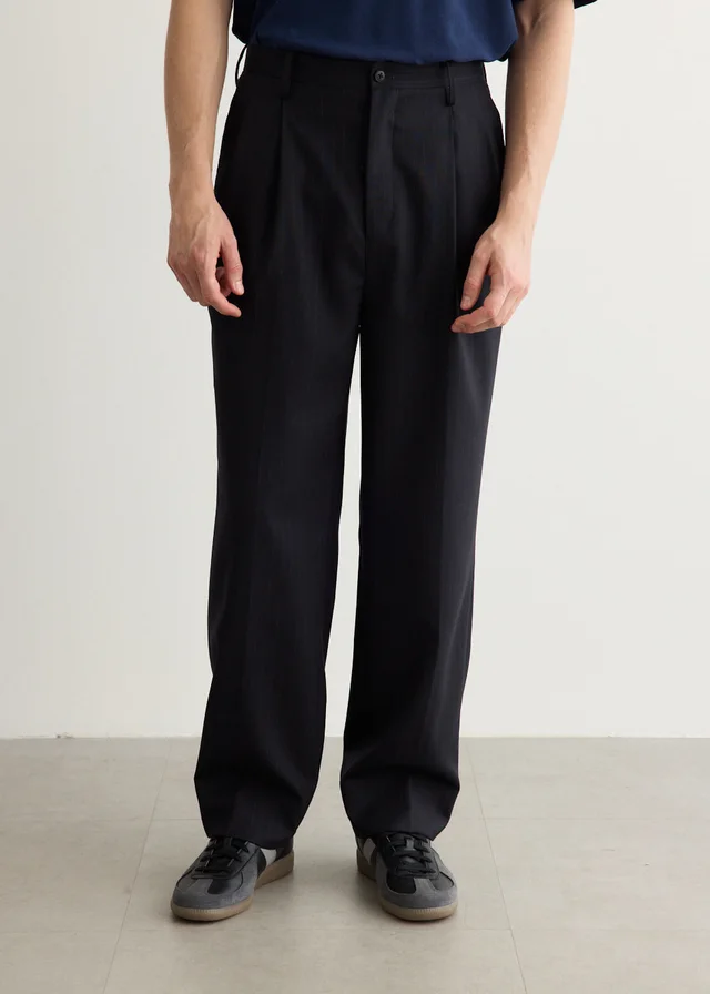 KAPTAIN SUNSHINE Shadow Stripe Toro. Shoecut Slacks in NAVY, image 1 of 1 from Incu