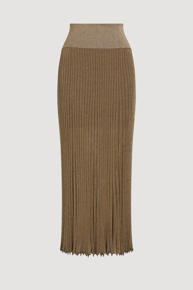 AJE Classique Knit Midi Skirt in BURNISHED GOLD, image 1 of 1 from Aje