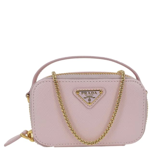 Prada Mini Saffiano Leather Zip Crossbody Bag Pink in Pink Saffiano leather from Dallas Designer Handbags, photo 1 of 1