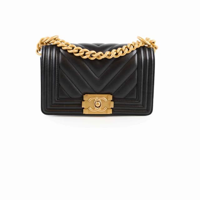 Chanel Small Boy Bag Black Chevron 25 Series in Black Calfskin from The Purse Affair, photo 1 of 1