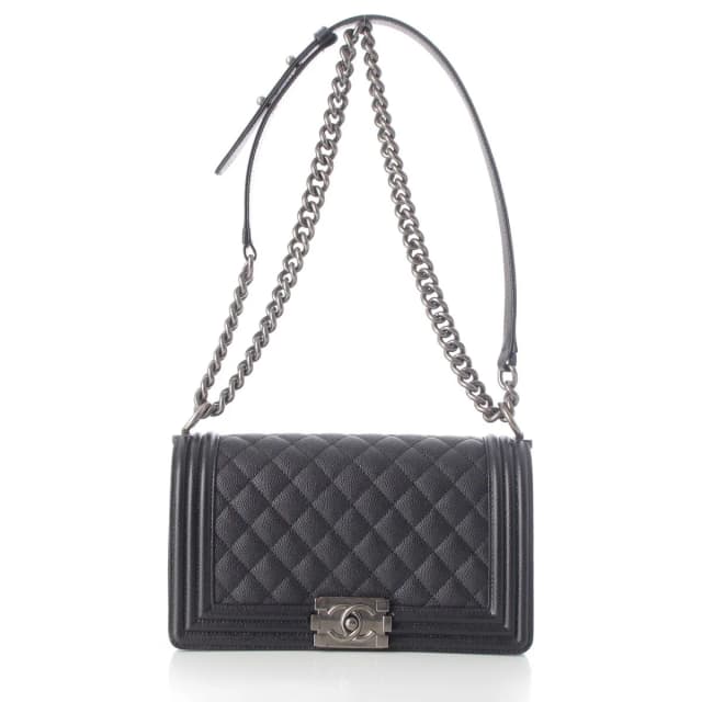 Chanel Boy Caviar Leather Chain Random Plate Shoulder Bag Black 25 in Black Caviar leather from The Reluxe, photo 1 of 1