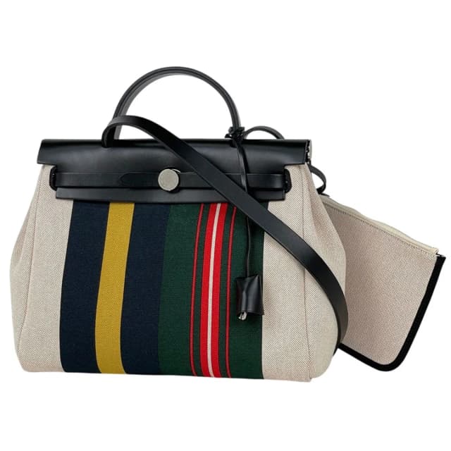 Hermès Herbag Zip 31 Retourne Lacquer Handbag 2-Way Rayeur Toile H Natural in Beige from The Reluxe, photo 1 of 1