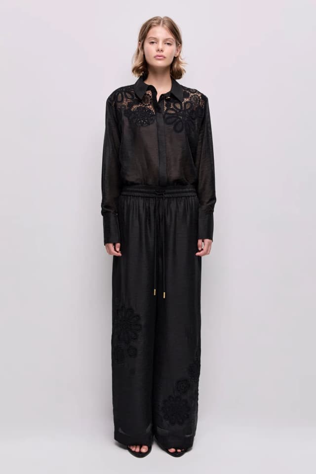 AJE Gia Embroidered Pant in BLACK, image 1 of 1 from Aje