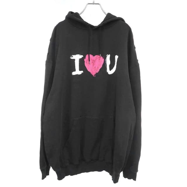 Balenciaga I Love Medium Fit Hoodie Distressed Black in Black from The Reluxe, photo 1 of 1