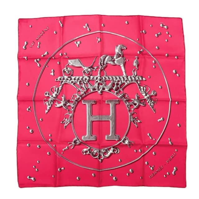 Hermès Carre 45 Vif Argent Silver Shizuku 100% Silk Pink Scarf in Pink Silk from The Reluxe, photo 1 of 1