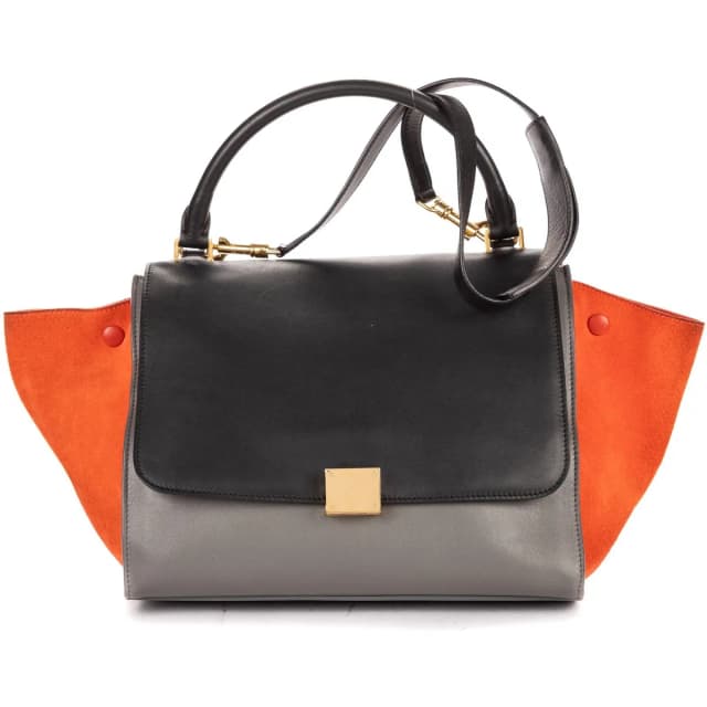Celine Tricolor Medium Trapeze Orange Black Gray Calfskin Leather Handbag in Black Calfskin from The Reluxe, photo 1 of 1