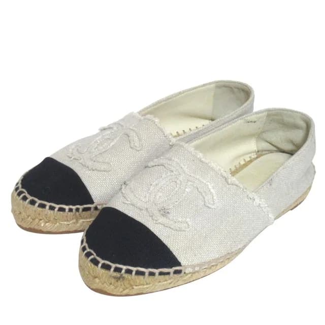 Chanel CC Logo Espadrilles Shoes Ivory Black 36 in Black from The Reluxe, photo 1 of 1