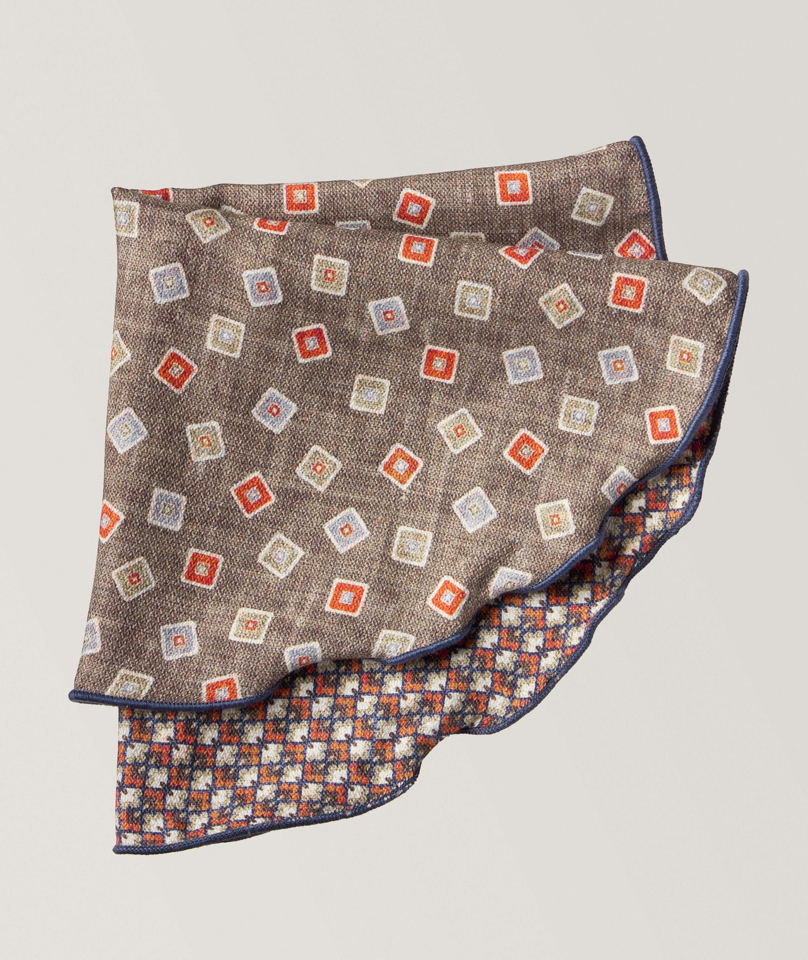 Edward Armah Reversible Medallion & Neat Silk Pocket Circle in Brown Silk & Silk Blends, image 1 of 1 from Harry Rosen