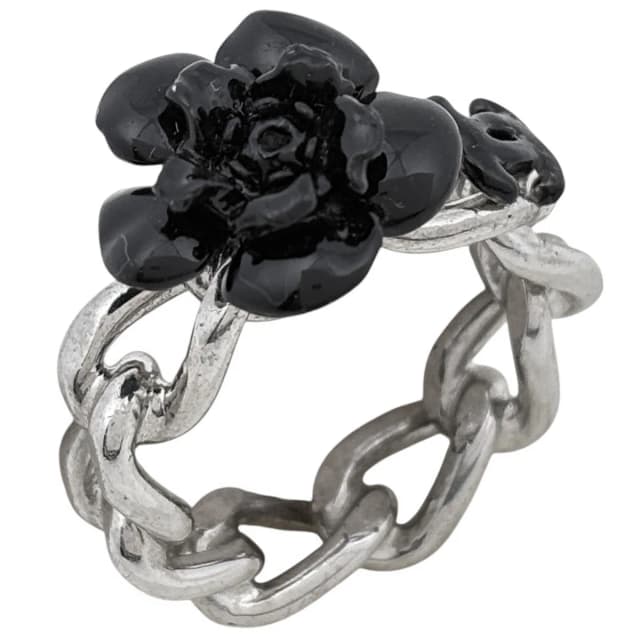 Chanel Ring CC Logo Camellia Silver Plated Black in Black from The Reluxe, photo 1 of 1