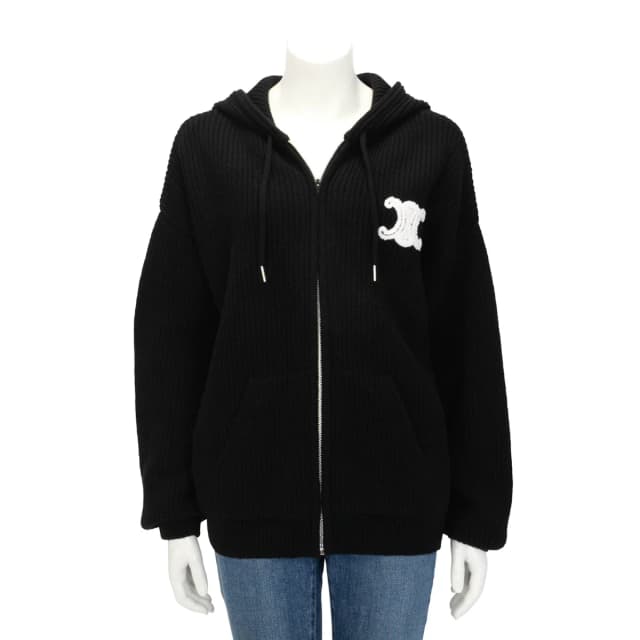 Celine Ribbed Wool Hooded Zip Jacket in Black Wool from Blue Spinach, photo 1 of 1