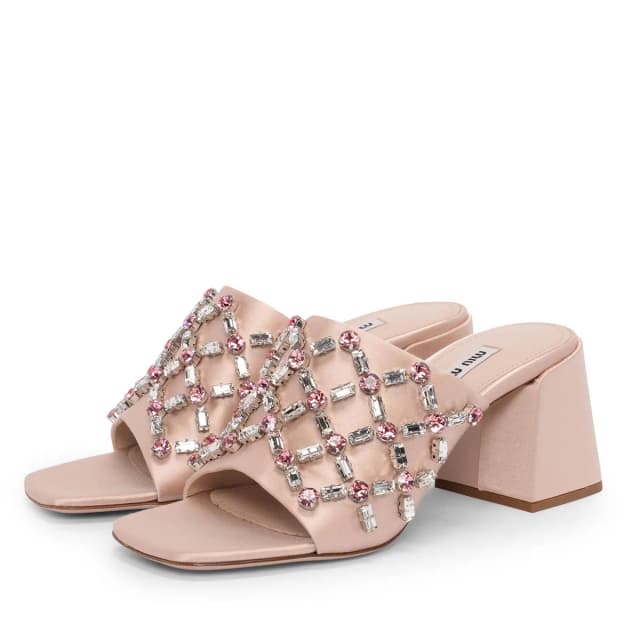 Miu Miu Crystal Embellished Mules 37 in Blush Satin from Blue Spinach, photo 1 of 1
