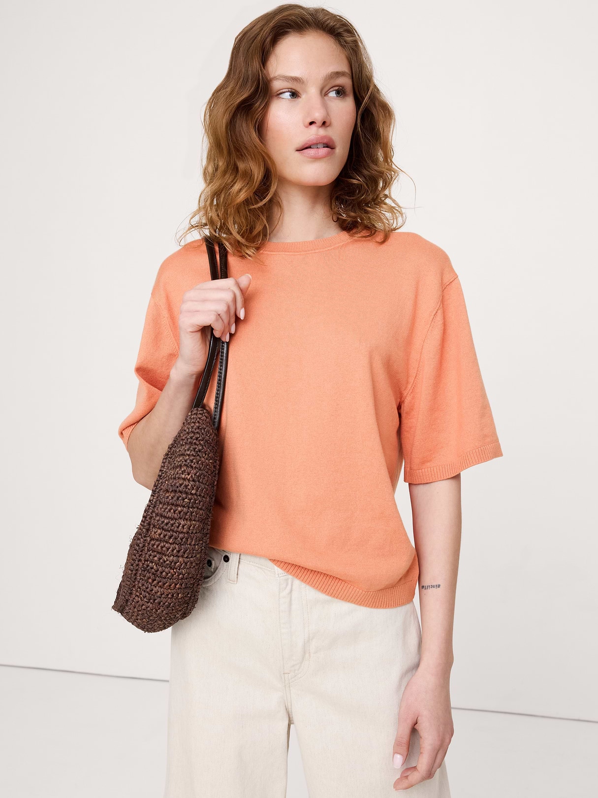 Banana Republic Larkspur Cotton-Silk Sweater Tee in Dusted Clay, image 1 of 1 from Banana Republic (US)