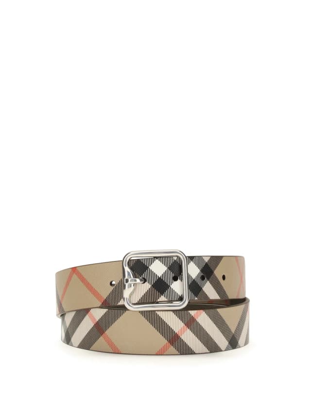 Burberry Check Belt — Beige Sand/military/silver Calf Leather Bos Taurus in Beige Calfskin from HEWI, photo 1 of 1