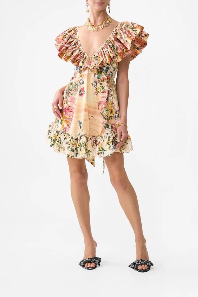 Camilla eBoutique SHORT FRILL NECK DRESS WITH HARDWARE WELCOME TO THE WHITE LOTUS, image 1 of 1 from CAMILLA