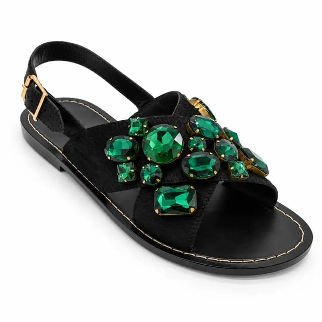 Marni Teal Jeweled Calf Hair Crisscross Sandals in Blue from Clotheshorse Anonymous, photo 1 of 1