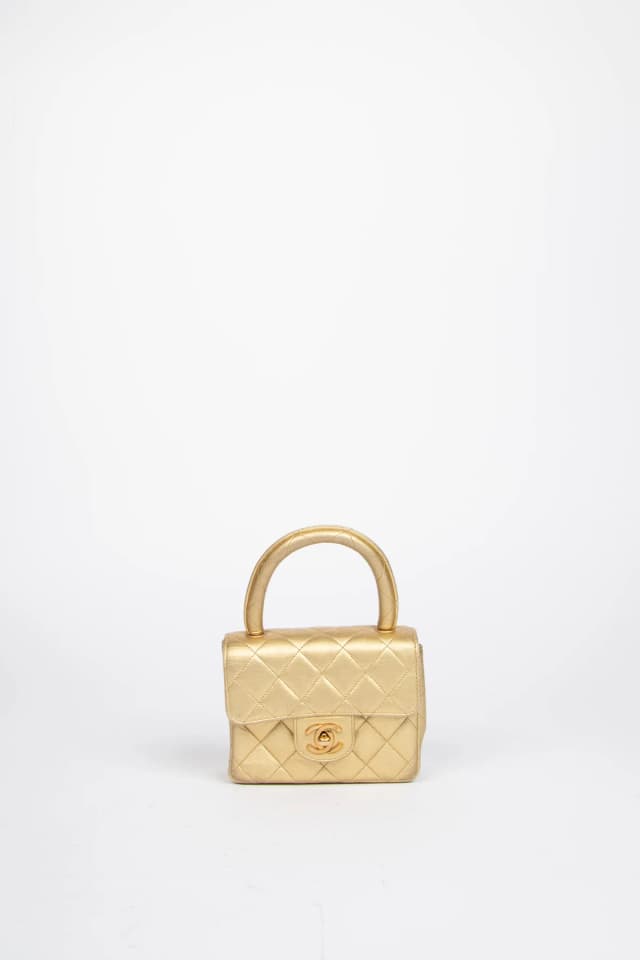 90s Chanel Gold Lambskin Leather Mini Top Handle with 24k GHW in Gold Lambskin from Break Archive, photo 1 of 1