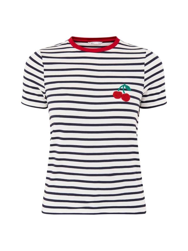 ONLY Heart Print Short Sleeve T Shirt White in Cloud Dancer NIGHT SKY RED CHERRY, image 1 of 1 from Fenwick