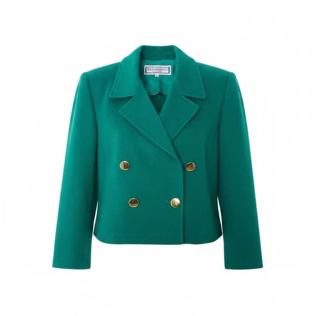 Saint Laurent Tailored Jacket Double Breasted Gold Button Wool Blend Green in Green Wool from The Reluxe, photo 1 of 1