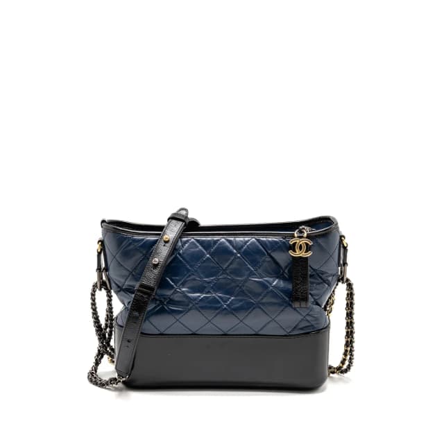 Chanel Gabrielle Hobo Bag Aged Calfskin Navy/Black Multicoloured Hardware in Black Calfskin from EMIER, photo 1 of 1