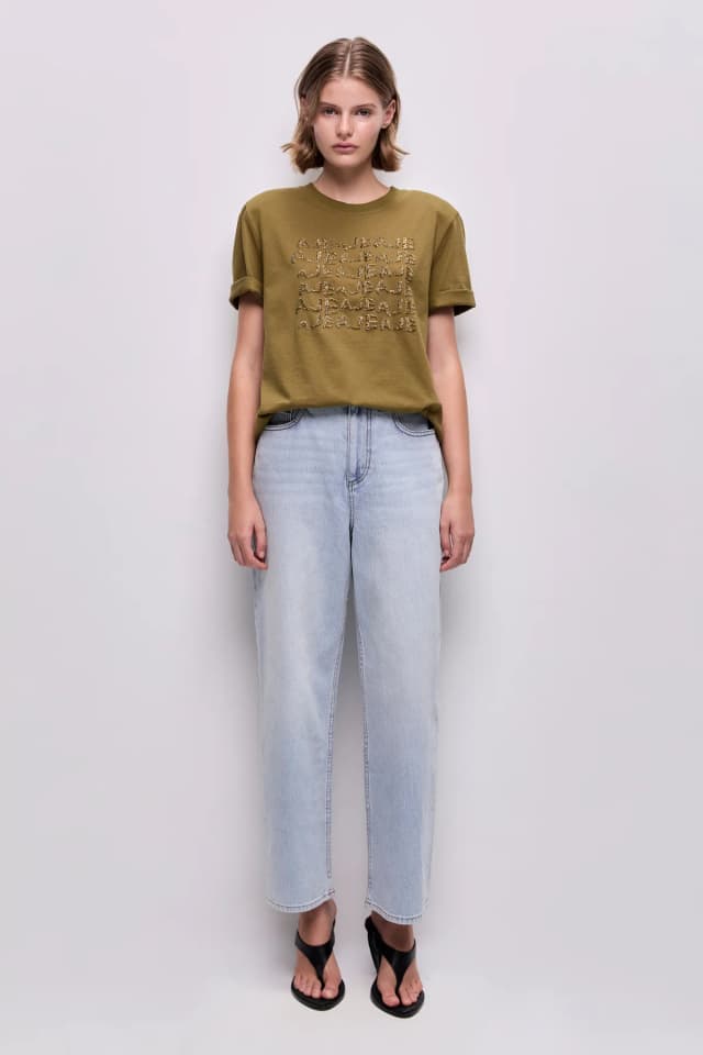 AJE Alive Embellished Logo Tee in OLIVE LEAF, image 1 of 1 from Aje