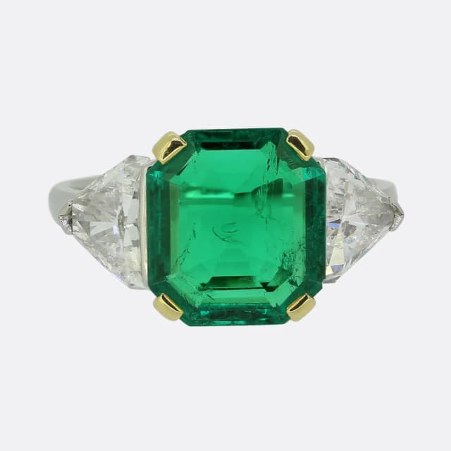 Bvlgari 4.16 Carat Colombian Emerald and Diamond Three-Stone Ring in Green from The Vintage Jeweller, photo 1 of 1