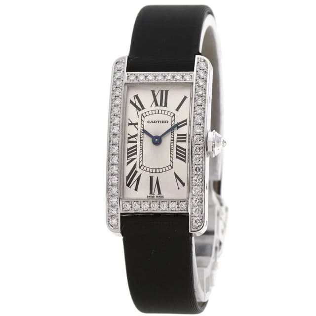 Cartier Tank American SM Bezel Diamond Watch 18K White Gold Satin X in White Satin from The Reluxe, photo 1 of 1