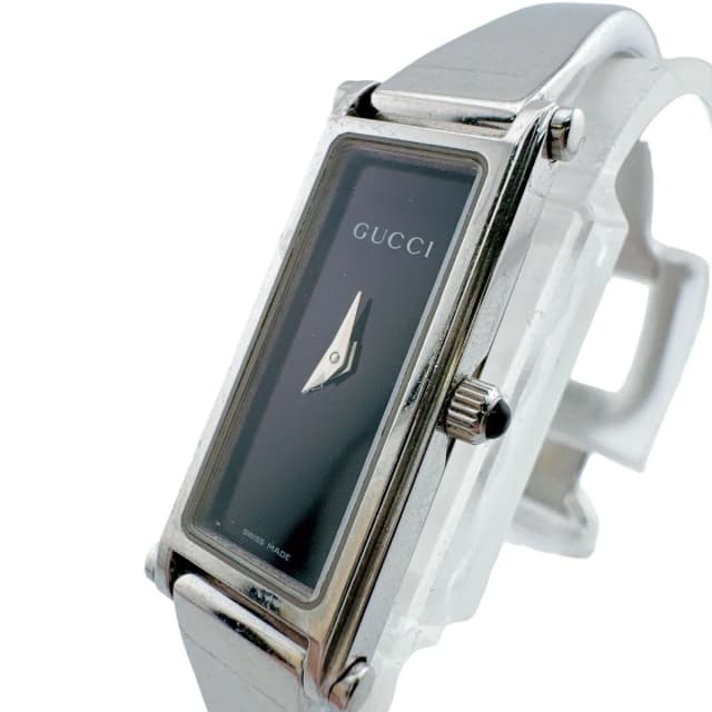 Gucci Bangle Watch SS Stainless Steel Quartz Horsebit Silver Black Dial in Black from The Reluxe, photo 1 of 1