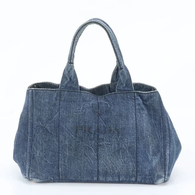 Prada Canapa Denim Triangle Logo Tote Bag Shoulder in Denim from The Reluxe, photo 1 of 1