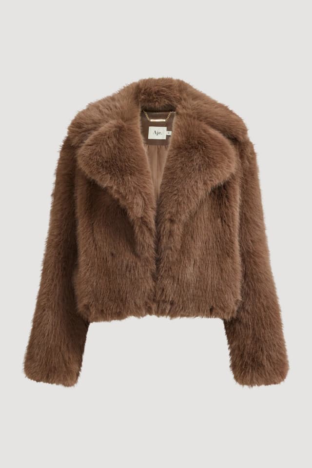 AJE Reese Cropped Jacket in DARK CHOCOLATE, image 1 of 1 from Aje