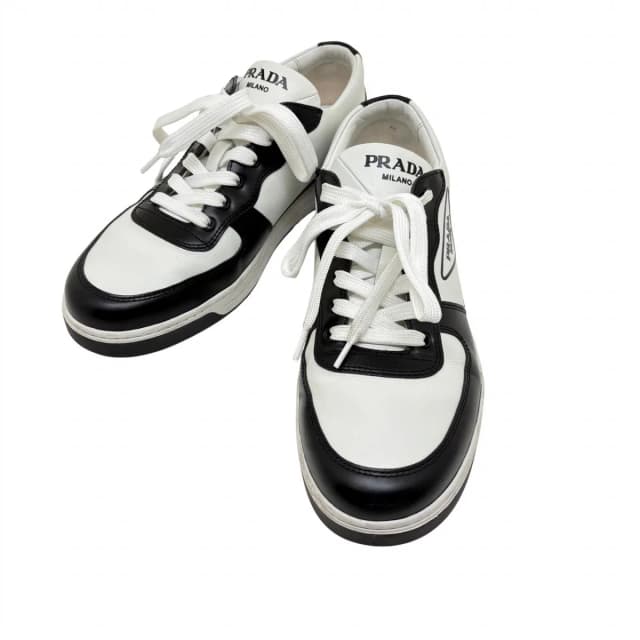 Prada Sneakers White Black Leather 8.5 in Black Leather from The Reluxe, photo 1 of 1