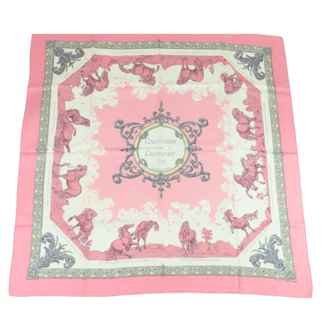 Hermès Carre 90 Courbettes et Cabrioles Silk Scarf Pink White Multicolor in White Silk from The Reluxe, photo 1 of 1