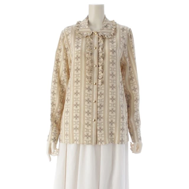 Celine Triomphe Ruffle Long Sleeve Blouse Top Beige 40 in Beige Silk from The Reluxe, photo 1 of 1