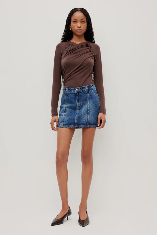 Aje Studio Myles Denim Mini Skirt in BLUE WASH, image 1 of 1 from Aje