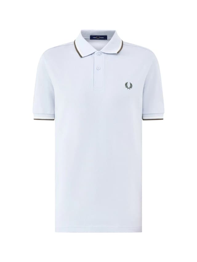 Fred Perry Twin Tipped Polo Shirt Blue in Dusky Blue/Ecru/Laurel Wreath Green, image 1 of 1 from Fenwick