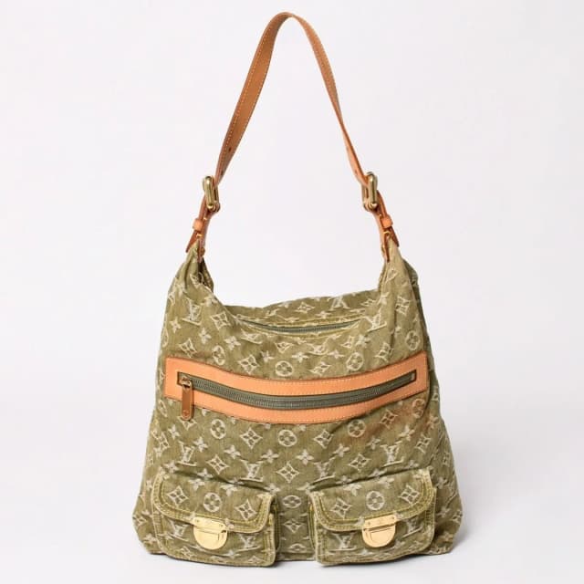 Louis Vuitton Monogram Denim Baggy GM Green White Gold Vachetta Leather in White Denim from The Reluxe, photo 1 of 1