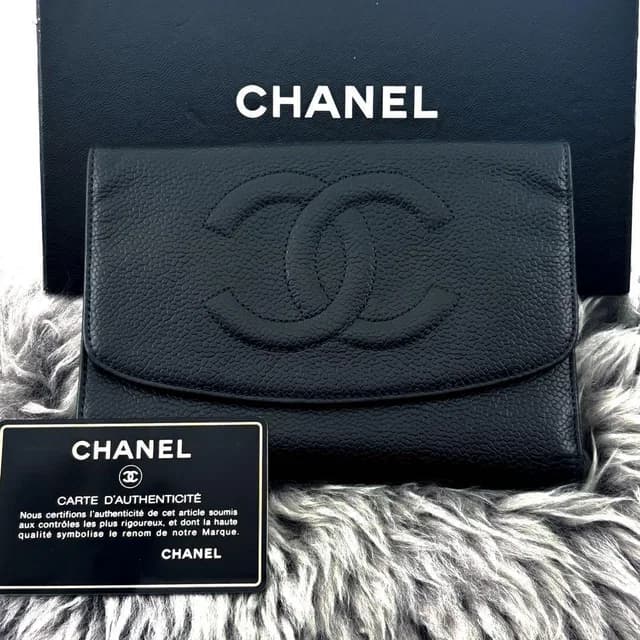 Chanel Wallet Jumbo CC Logo Caviar Trifold Charm Black in Black Caviar leather from The Reluxe, photo 1 of 1