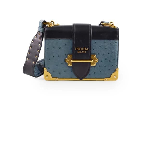Prada Cahier Ostrich Crossbody Bag Teal/Black in Black Ostrich from The Purse Affair, photo 1 of 1