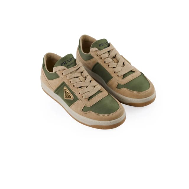 Prada and Green Downtown Sneakers Womens 36.5 in Beige Suede from The Purse Affair, photo 1 of 1