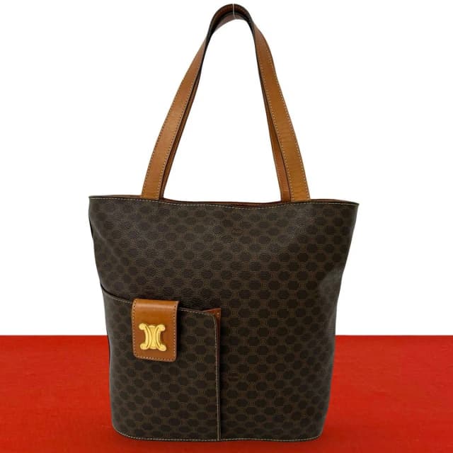 Celine Vintage Macadam Pattern Triomphe Logo Leather Tote Bag Brown in Brown Leather from The Reluxe, photo 1 of 1