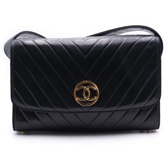 Chanel Chevron Lambskin Gold Vintage Shoulder Bag Black in Black Lambskin from The Reluxe, photo 1 of 1