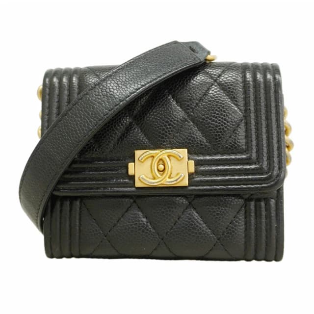 Chanel Wallet on Chain Boy Caviar Leather Black Gold Shoulder Bag in Black Caviar leather from The Reluxe, photo 1 of 1
