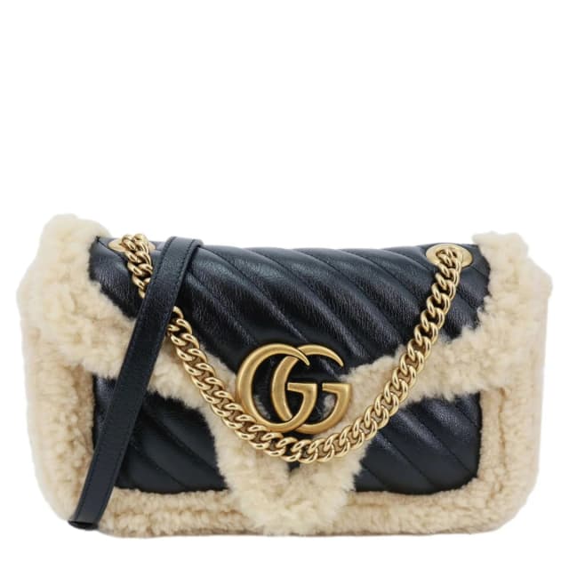 Gucci GG Marmont Medium Diagonal Wool Matelasse Calfskin Leather Shoulder Bag Black 443497 in Black Calfskin from Dallas Designer Handbags, photo 1 of 1