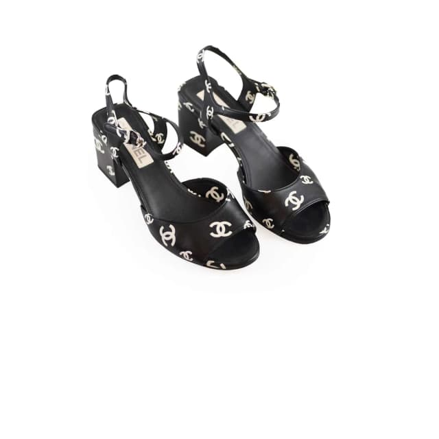 Chanel CC Sandal Heels Black Size 39 in Black Leather from The Purse Affair, photo 1 of 1