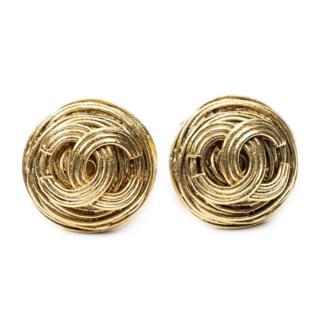 Chanel CC Logo Round Clip-On Earrings Gold Plated in Gold from The Reluxe, photo 1 of 1