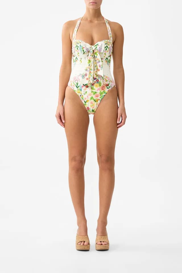 Camilla eBoutique BOW TIE GATHERED UNDERWIRE HALTER ONE PIECE THE CALL OF CATALONIA, image 1 of 1 from CAMILLA