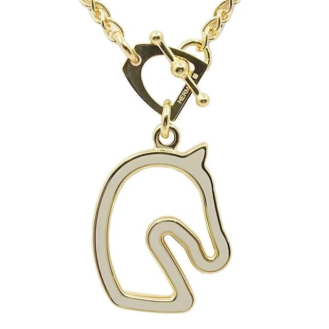 Hermès Necklace Tonnerle PM Brown Glace Yellow Gold 47 Enamel Metal in Brown from The Reluxe, photo 1 of 1