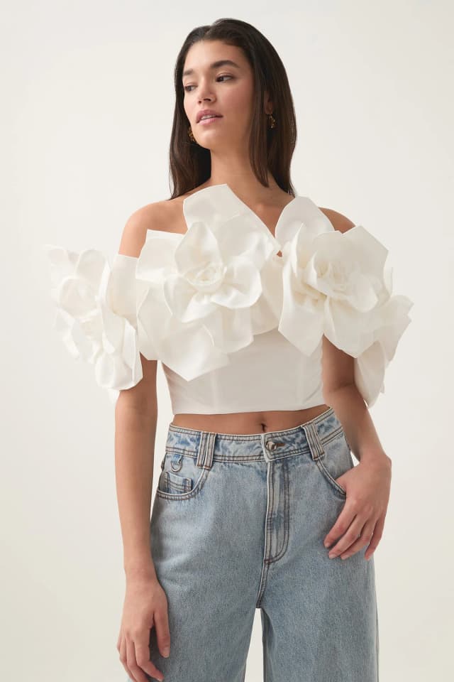 AJE Etta Taffeta Top in IVORY, image 1 of 1 from Aje