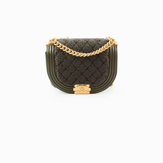 Chanel Small Boy Messenger Quilted Shearling Bag Khaki Microchip in Green Leather from The Purse Affair, photo 1 of 1